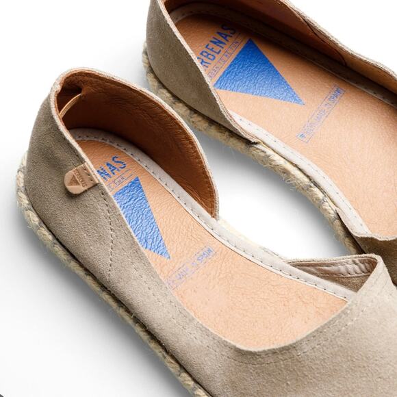 Verbena 'Cruz' Taupe Suede Espadrilles Women's 40 / US 8 Open Toe Slip On Flat - Picture 2 of 10